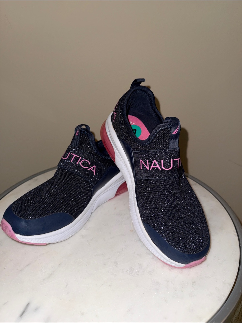 Nautica Kids Navy Slip-On Sneakers with Pink Accents